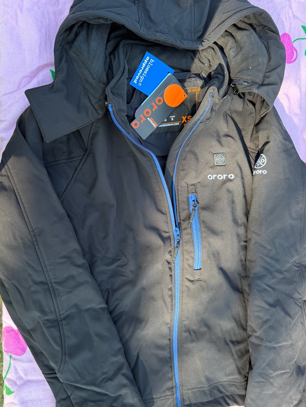 ororo Men’s Black Performance Heated Jacket with Blue Trim